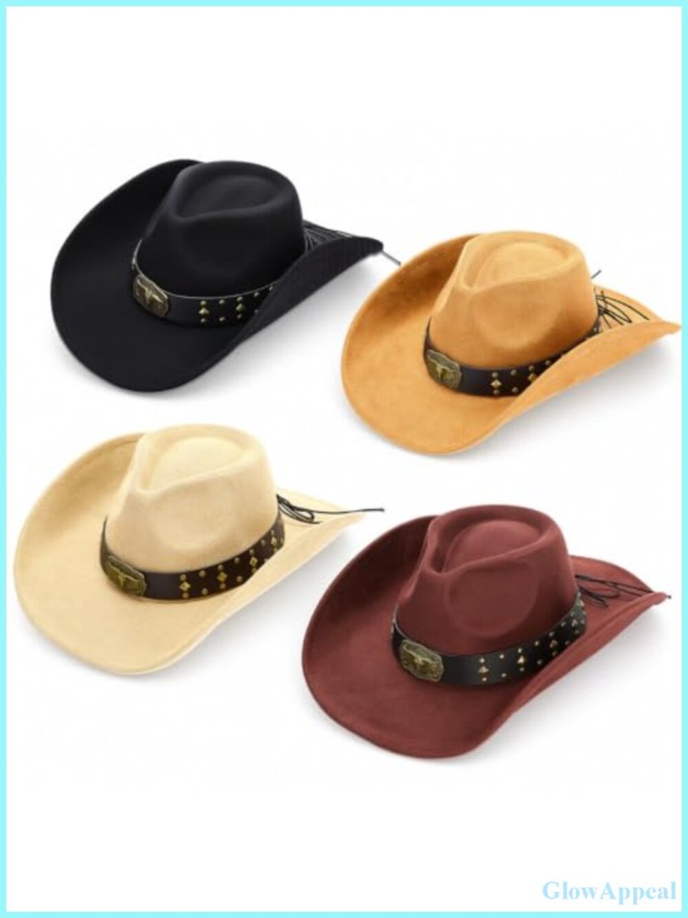 4 Pack Suede Felt Cowboy Hats Adjustable Wide Brim